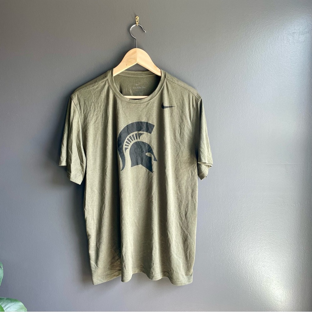 Nike Michigan State University MSU Short Sleeve Army Green Spartan Tee Shirt XL